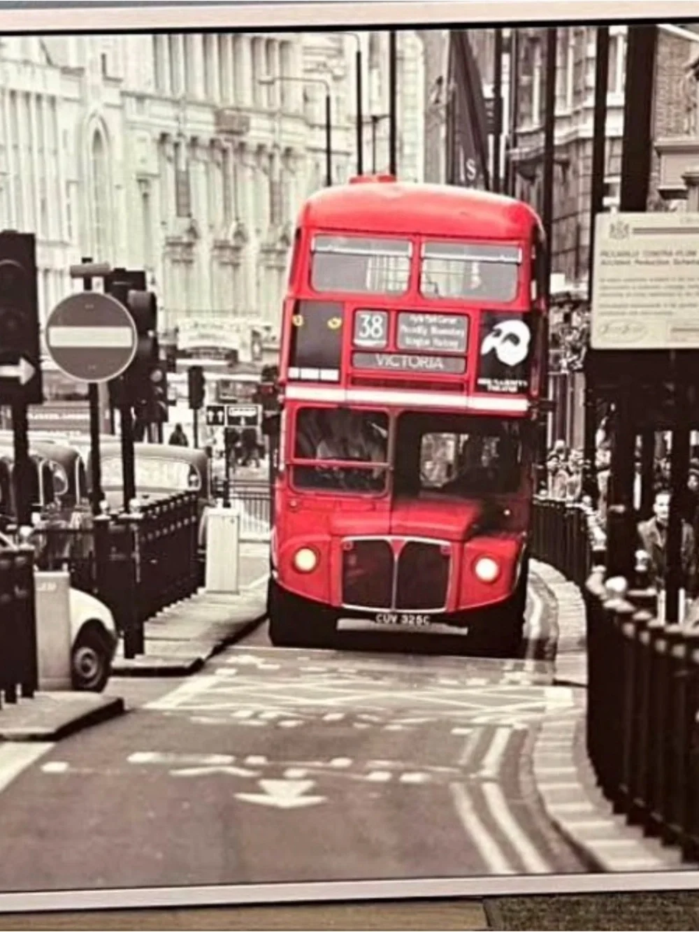 IKEA Black & White City Print with Red Bus Accent
